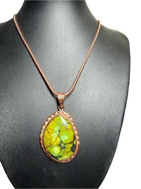 Green Turquoise Teardrop Pendant Necklace - Unbranded